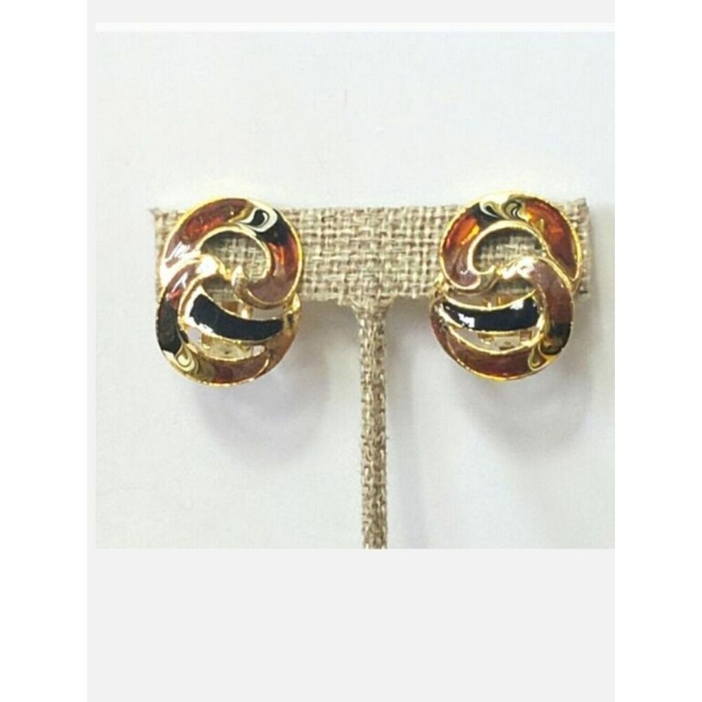 VINTAGE ENAMEL SWIRL Clip-On Earrings